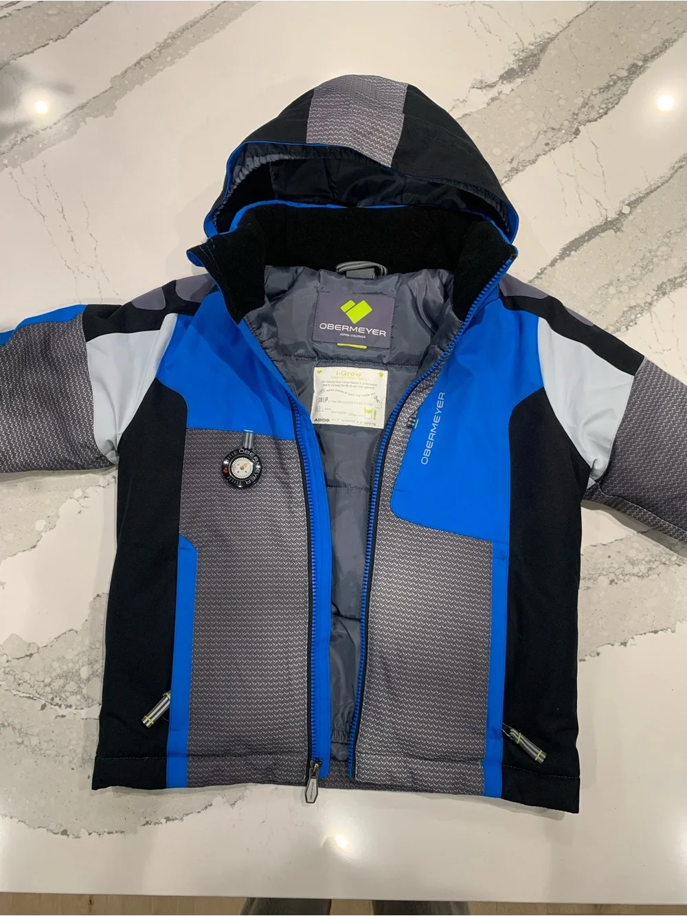 Obermeyer Kids Blue, Gray & Black Hooded Puffer Jacket